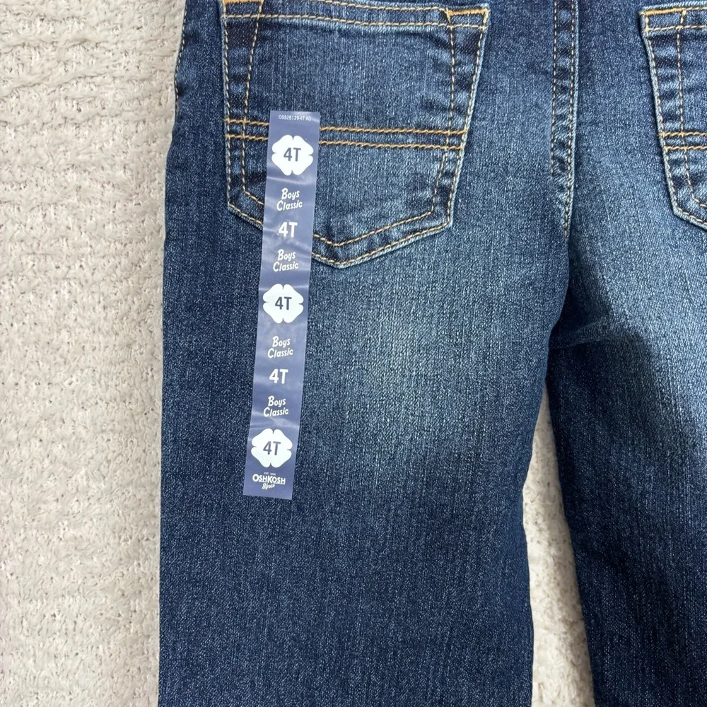 B'gosh Jeans Boys 4T Blue‎ Adjustable Waist Whiskered Classic Straight Leg Denim